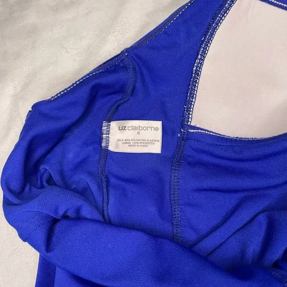 Liz Claiborne Cobalt Blue One Piece Swimsuit with Ruched Waist - Picture 9 of 10